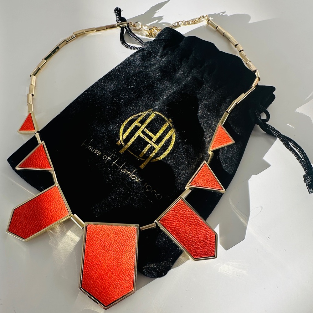 HOUSE OF HARLOW 1960 Orange and Gold Geometric Necklace
